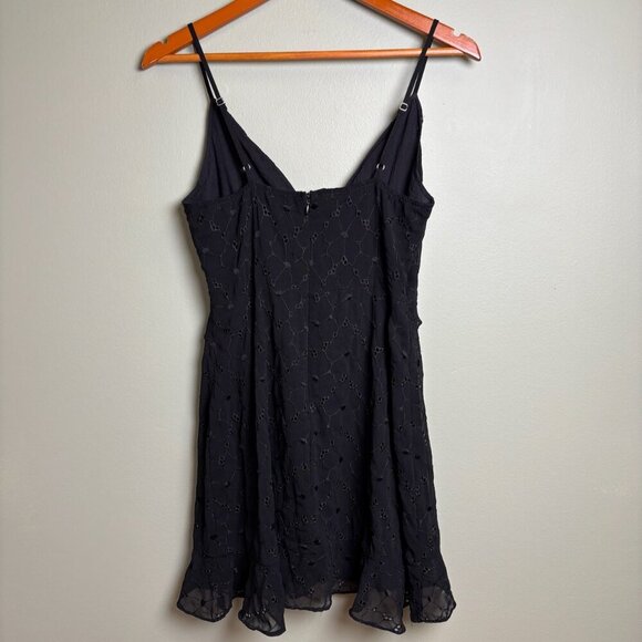 Storia Babydoll Black Dress Lined Sz M Eyelet Spaghetti Strap Cutouts Flirty Y2K - Picture 2 of 13